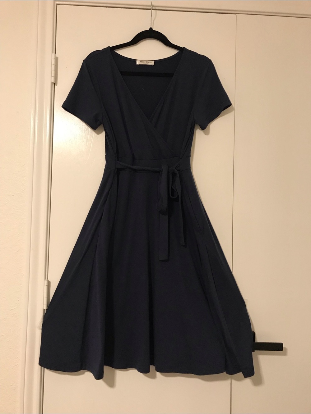 Brookstone Navy Wrap Midi Dress with Tie Waist